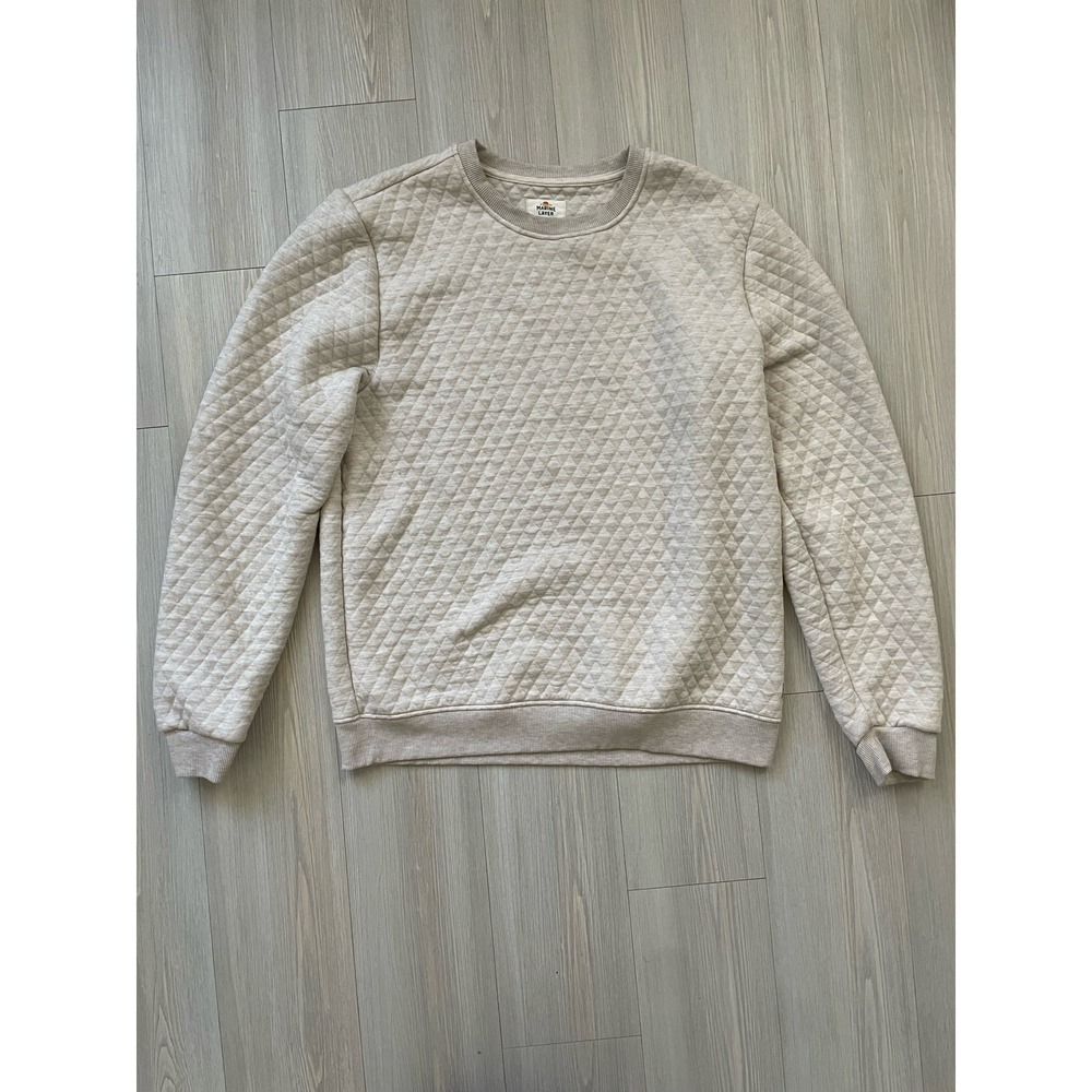Marine Layer Men's Quilted Sweatshirt Oatmeal Size Large Long Sleeve Crewneck